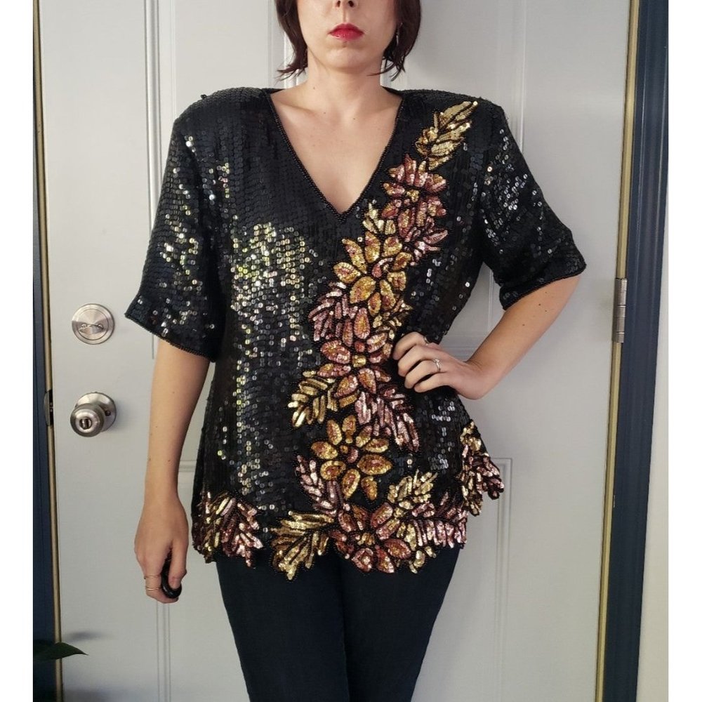 Stenay Black and Gold Sequin Blouse